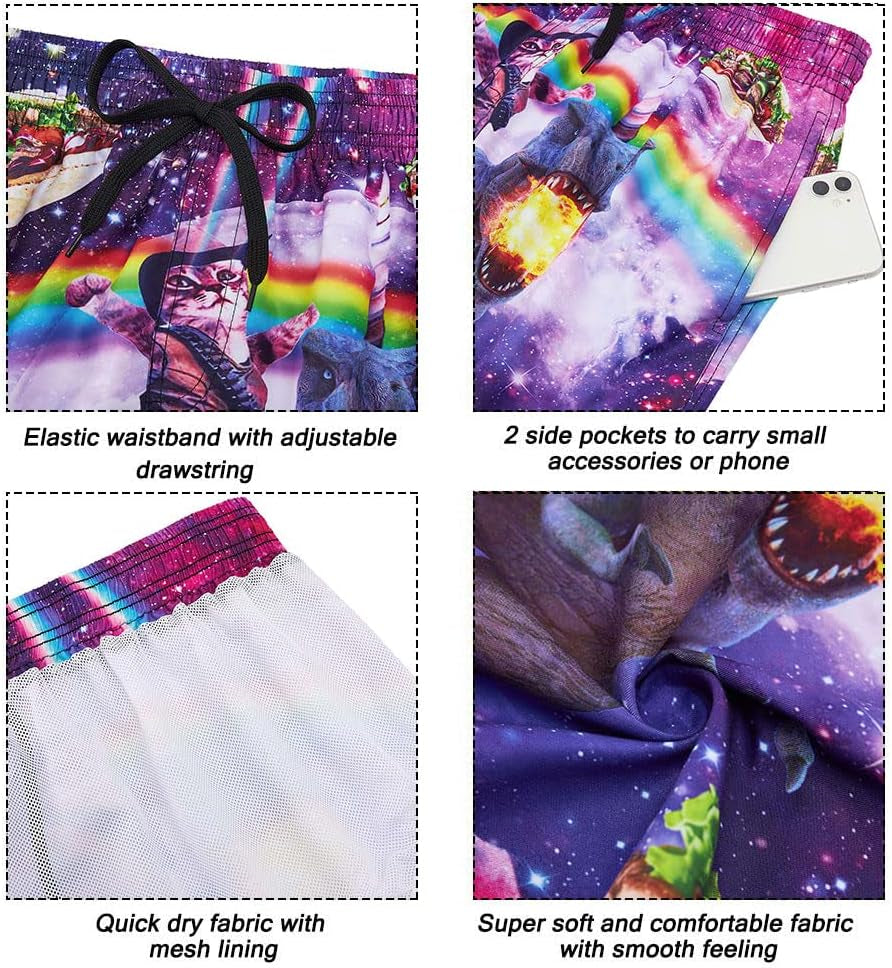 Men Swim Trunks Drawstring Elastic Waist Quick Dry Beach Shorts with Mesh Lining Swimwear Bathing Suits