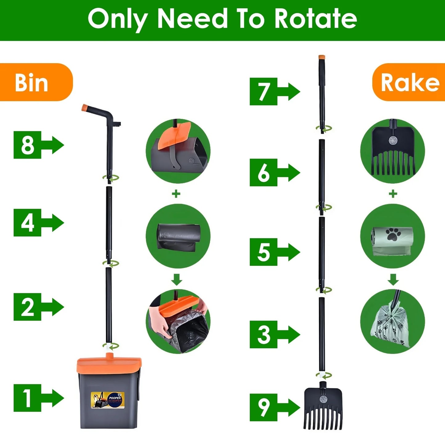 Dog Poop Shovel Tool Kit with Extra Long Handle and Waste Bag Dispenser