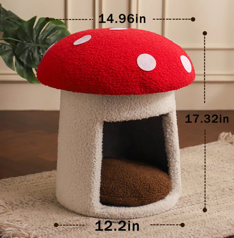 Extra Large Red Umbrella Mushroom Cat Bed, Scratch-Resistant and Wear-Resistant, Removable and Washable, Universal Pet Seat Bed for All Seasons, Pet Cat Bed, High-Looking Mushroom Cat House