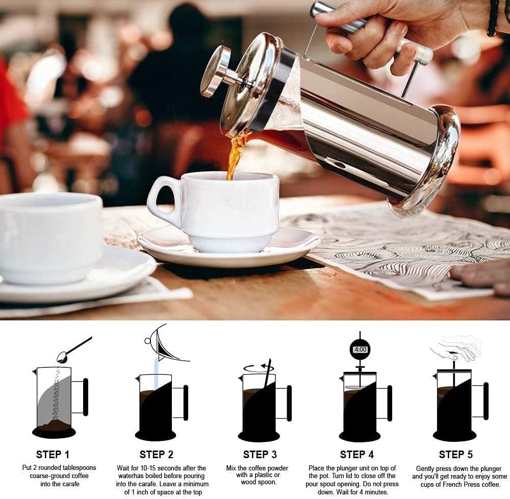 French Press Coffee Maker – 34 Oz Stainless & Glass