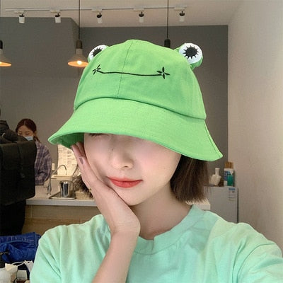 Fashion Frog Bucket Hat for Women Summer Autumn Plain Women Panama Outdoor Hiking Beach Fishing Cap Sunscreen Female Sunhat Bob
