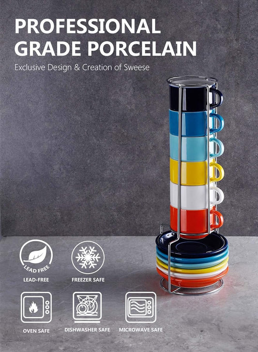 Espresso Cups with Saucers – 4oz Set of 6