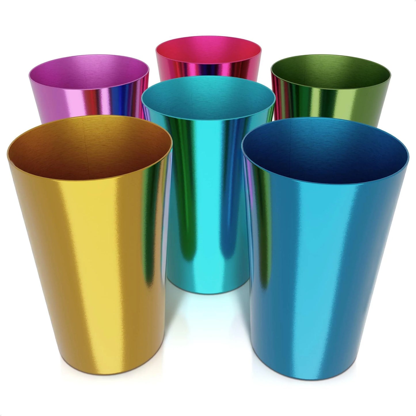 6 Pcs Aluminum Tumblers 15 Oz Lightweight Durable and Reusable Metal Cups Vibrant Festive Colors for Hot and Cold Beverages Sturdy Anodized Design for Parties and Outdoor Use Hand Wash Only