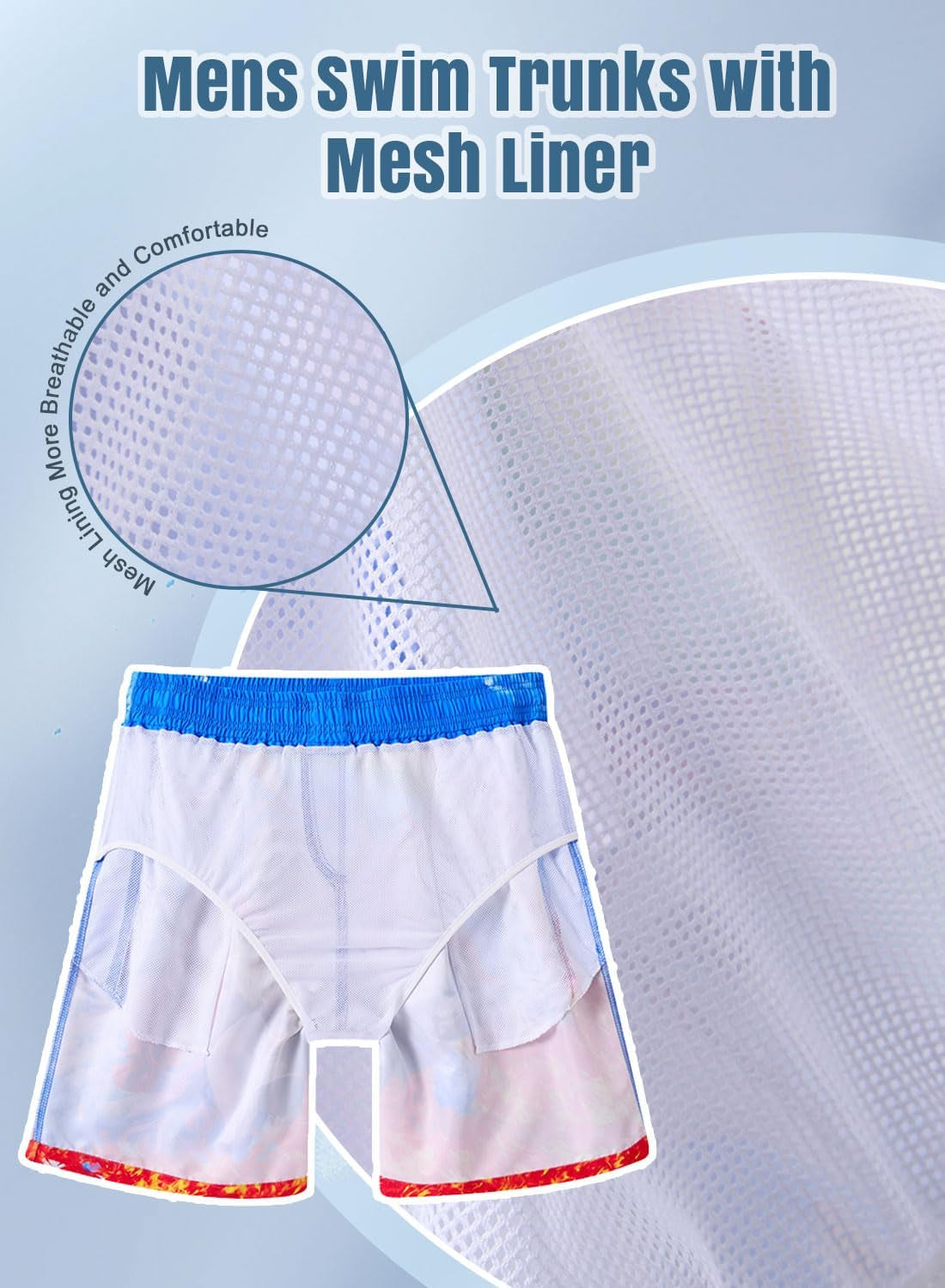 Men Swim Trunks Drawstring Elastic Waist Quick Dry Beach Shorts with Mesh Lining Swimwear Bathing Suits