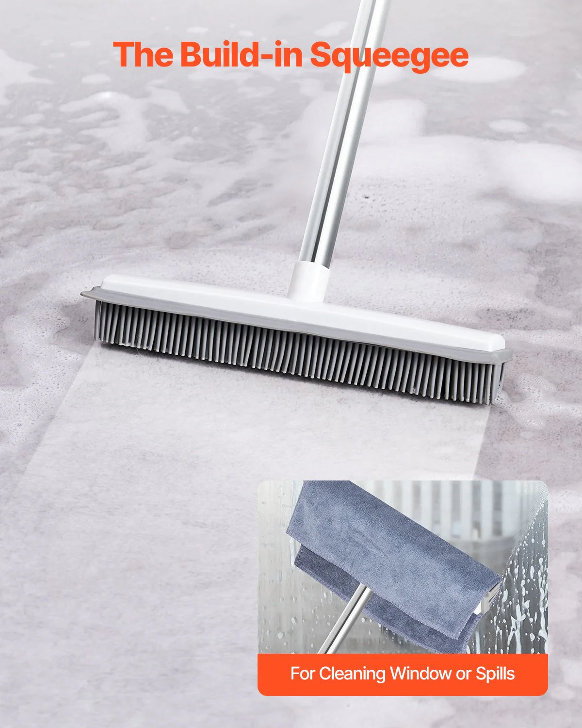 Pet Hair Removal Broom 58.46 in Adjustable Long Handle Pet Hair Rubber Broom