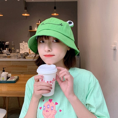 Fashion Frog Bucket Hat for Women Summer Autumn Plain Women Panama Outdoor Hiking Beach Fishing Cap Sunscreen Female Sunhat Bob
