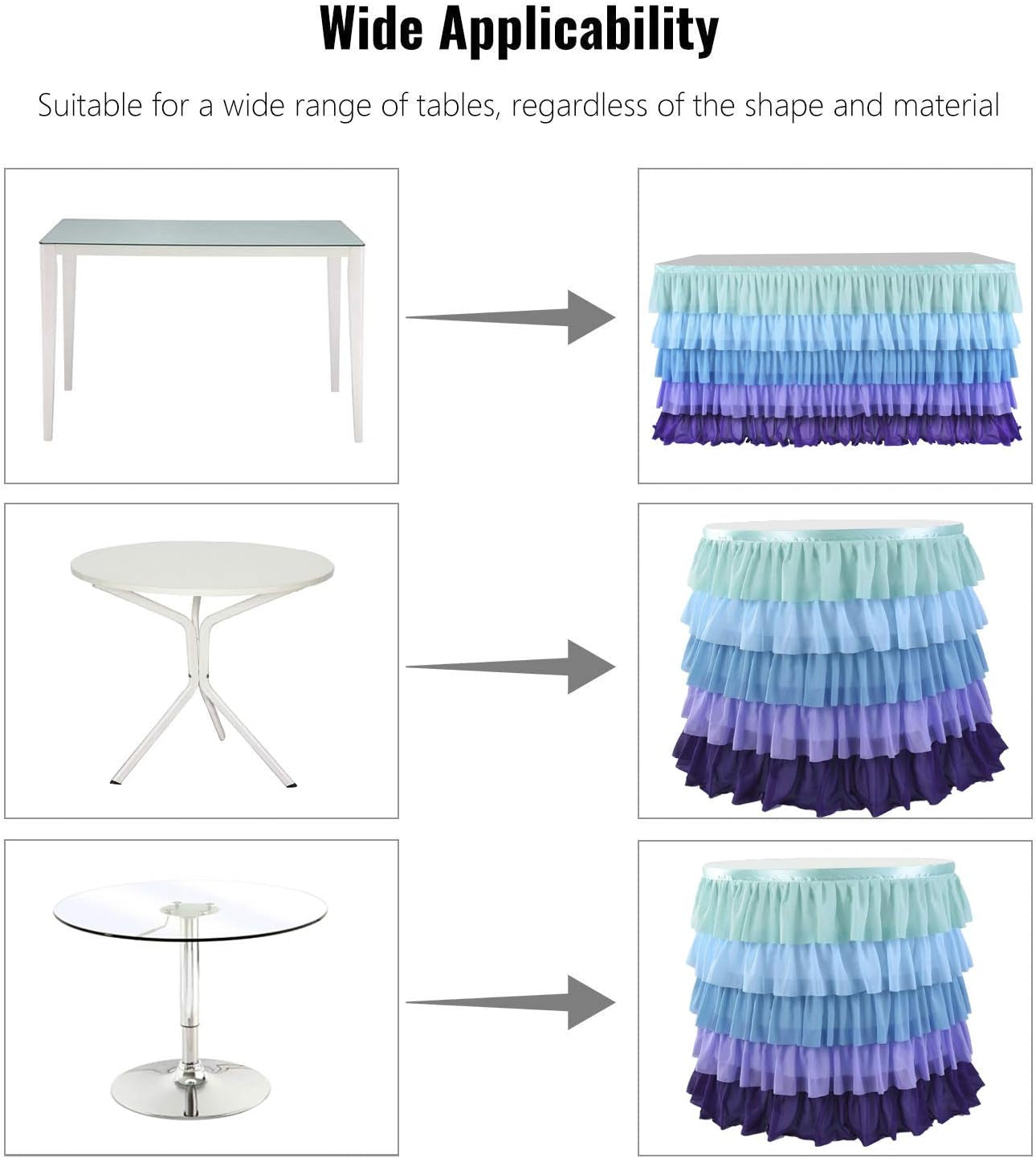 6Ft Mermaid Tablecloth Party Blue Purple Tutu Tulle Table Skirt for Rectangle round Tables Chiffon Table Decorations for Mermaid Birthday Party Baby Shower Ruffle Table Skirting
