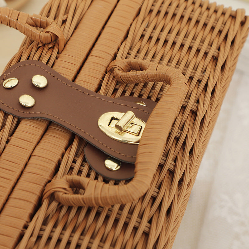 Rubber rattan woven picnic box to store luggage take photos organize props