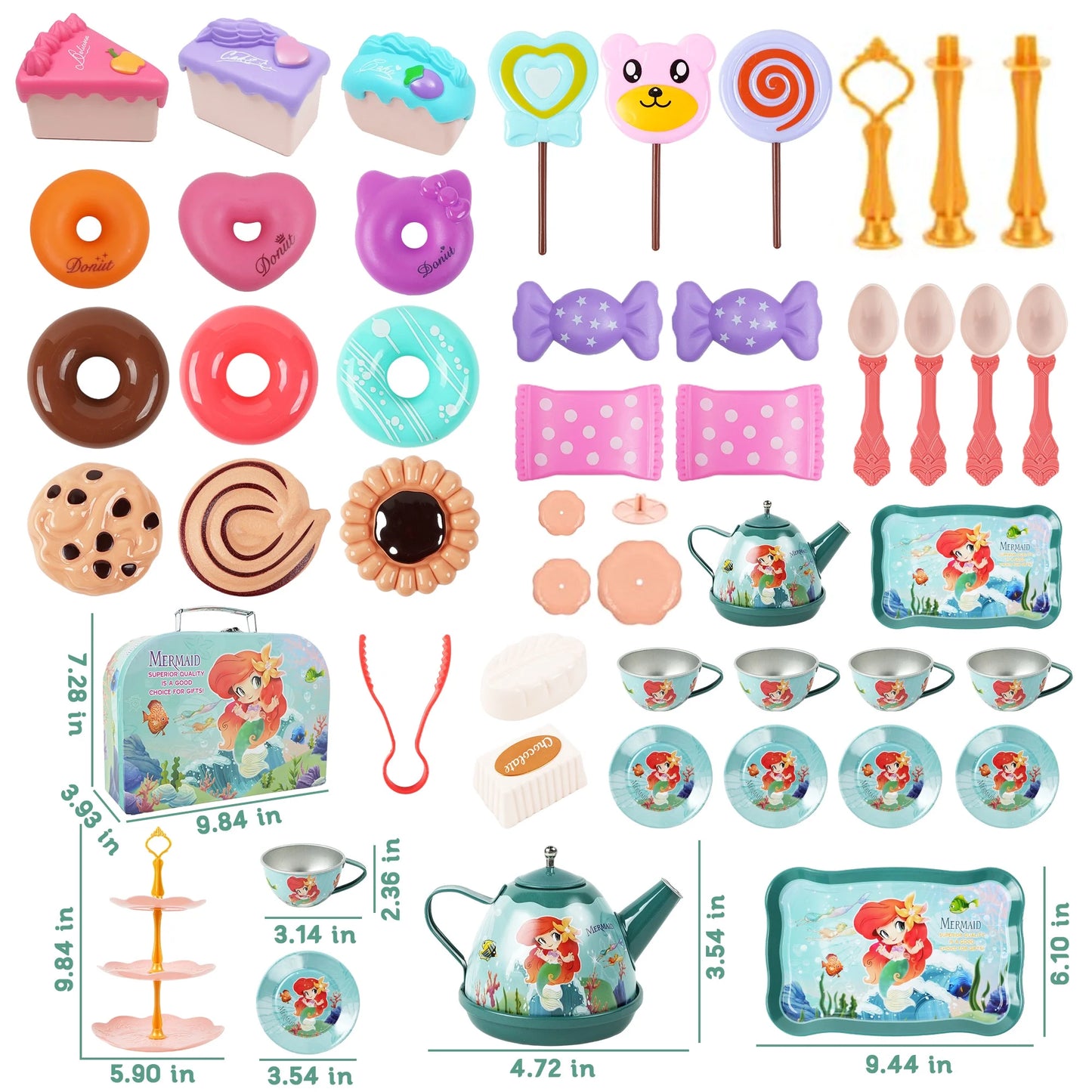 Mermaid Tea Party Set for Kids, Princess Kitchen Pretend Play Toys for Girls Ages 3 4 5 6+ Years Old, Birthday Gift for Toddler