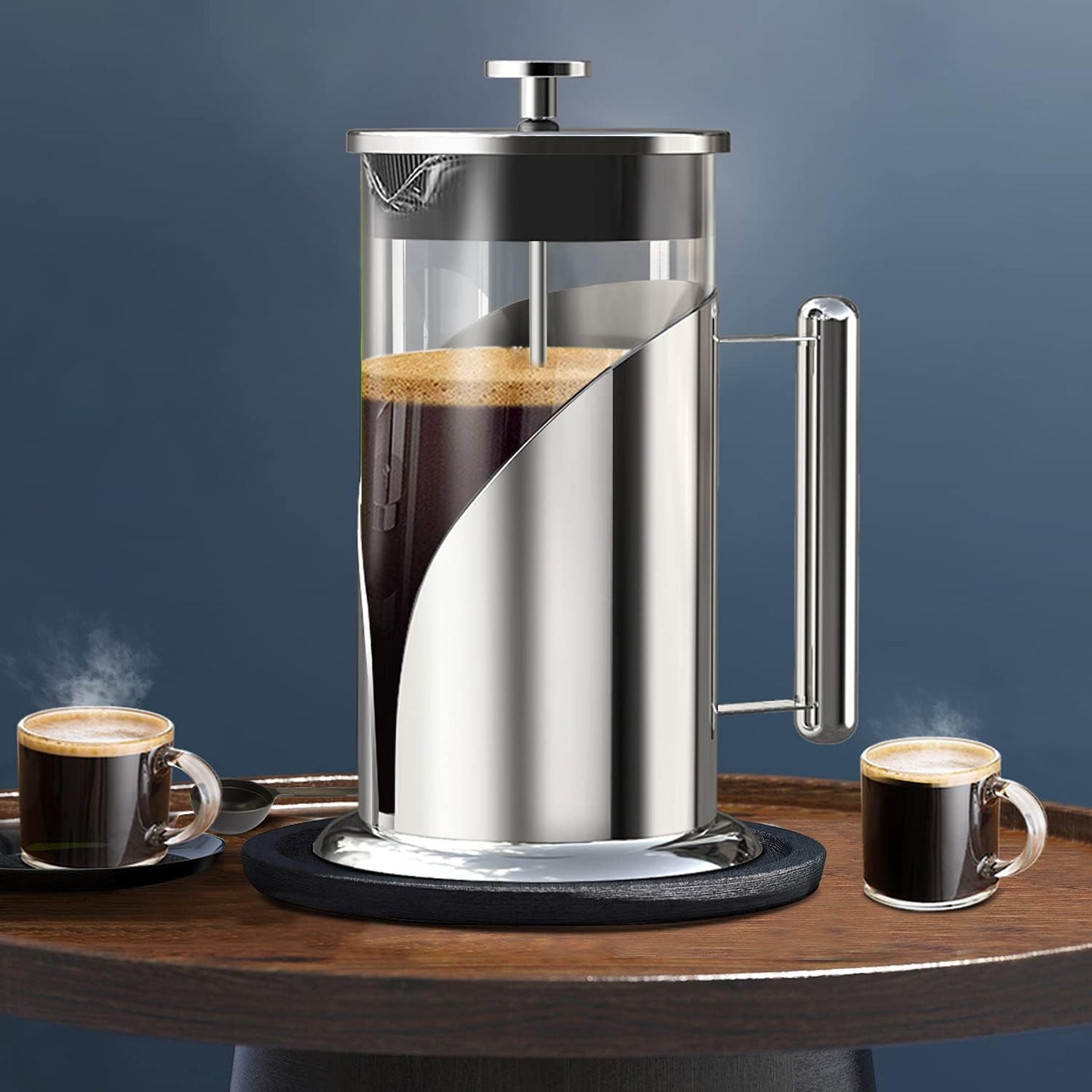 French Press Coffee Maker – 34 Oz Stainless & Glass