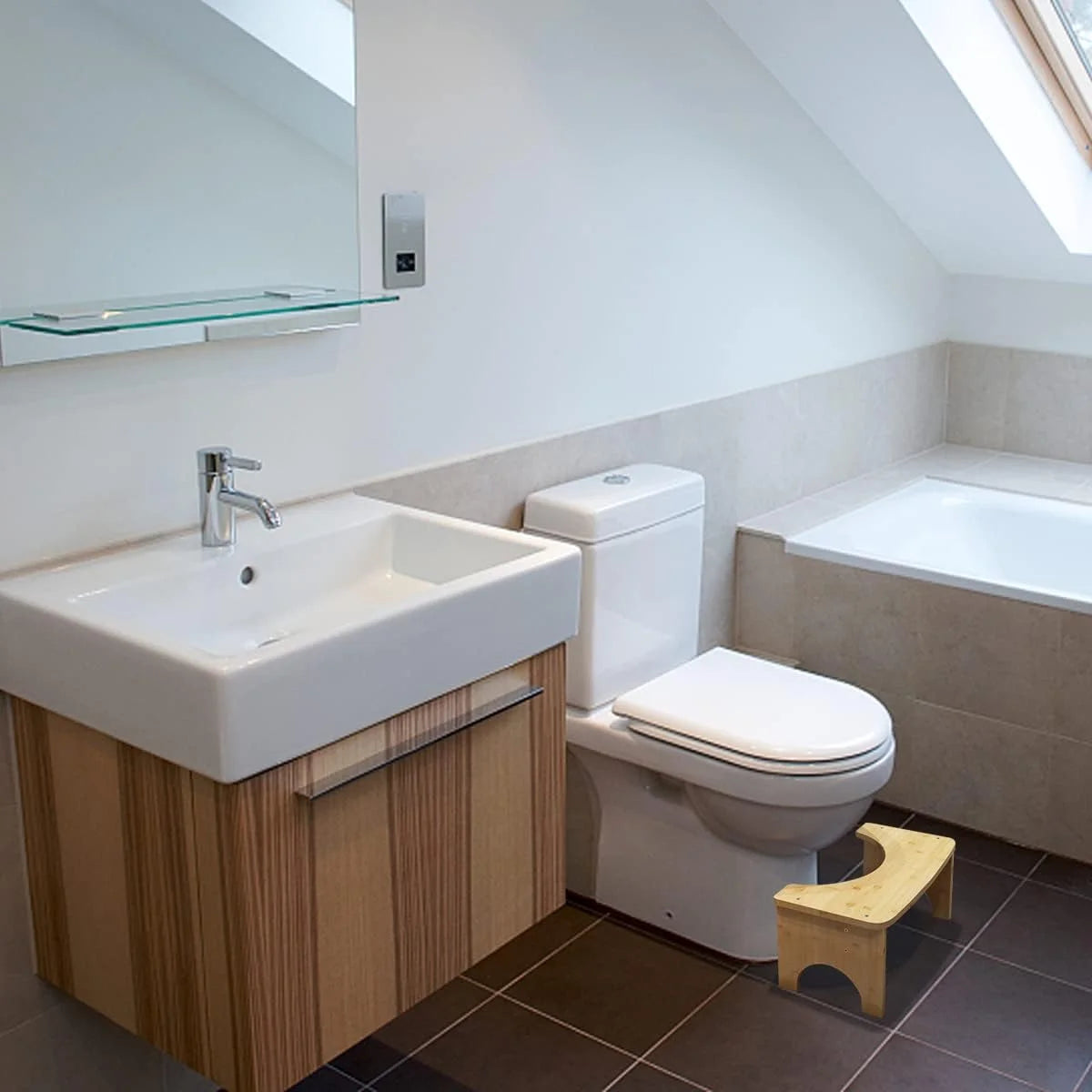 Toilet Stool for Adults, 6.5" Poop Stool, Bathroom Toilet Potty Stool with Non-Slip Mat for Adults Children Imple Design Healthy Portable Adult Toilet Poop Stool(Wood)