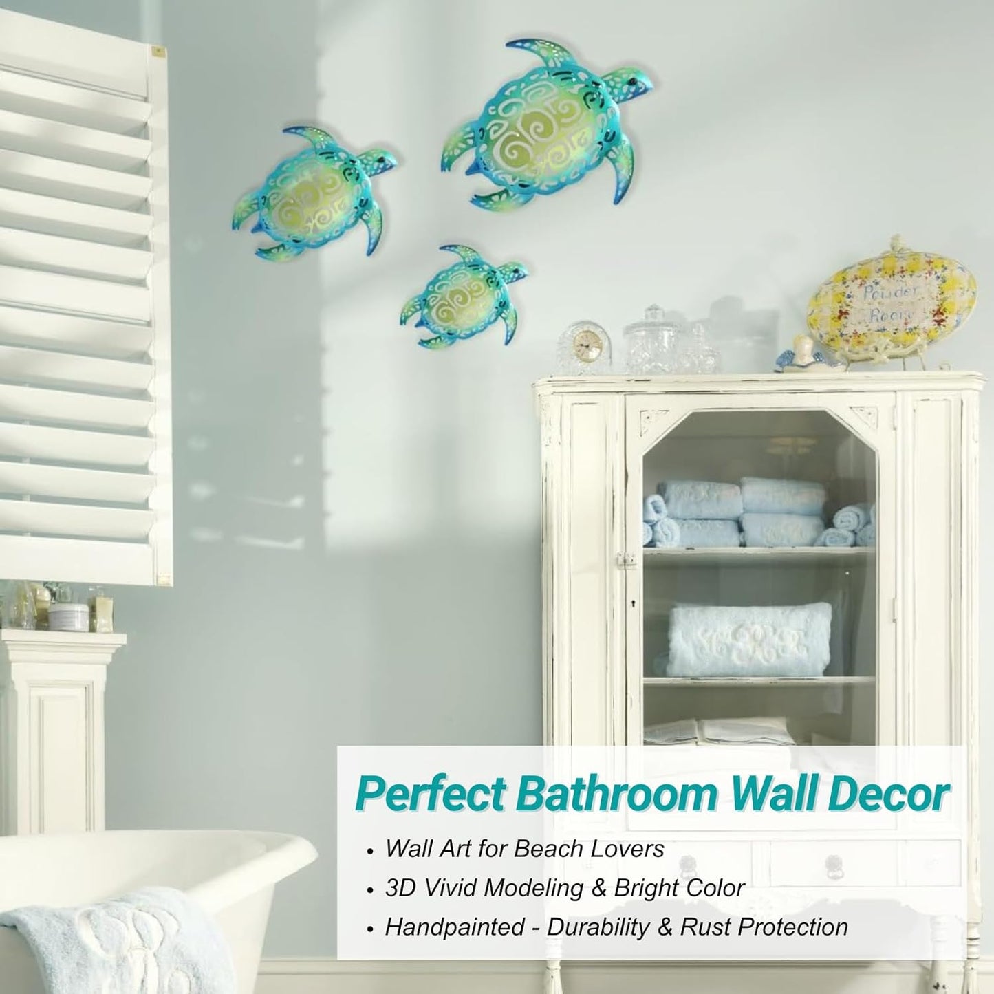 Metal Sea Turtle Decor – Set of 3 Coastal Wall Art