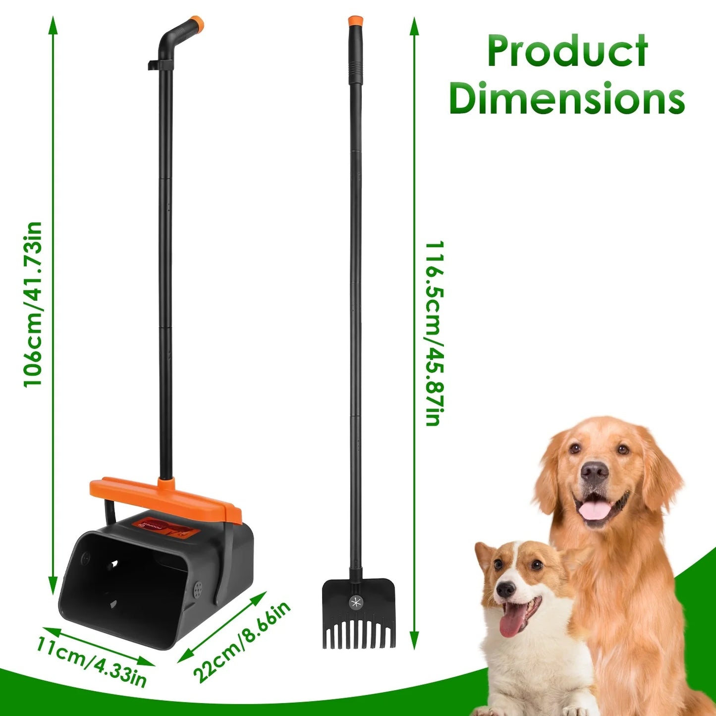 Dog Poop Shovel Tool Kit with Extra Long Handle and Waste Bag Dispenser