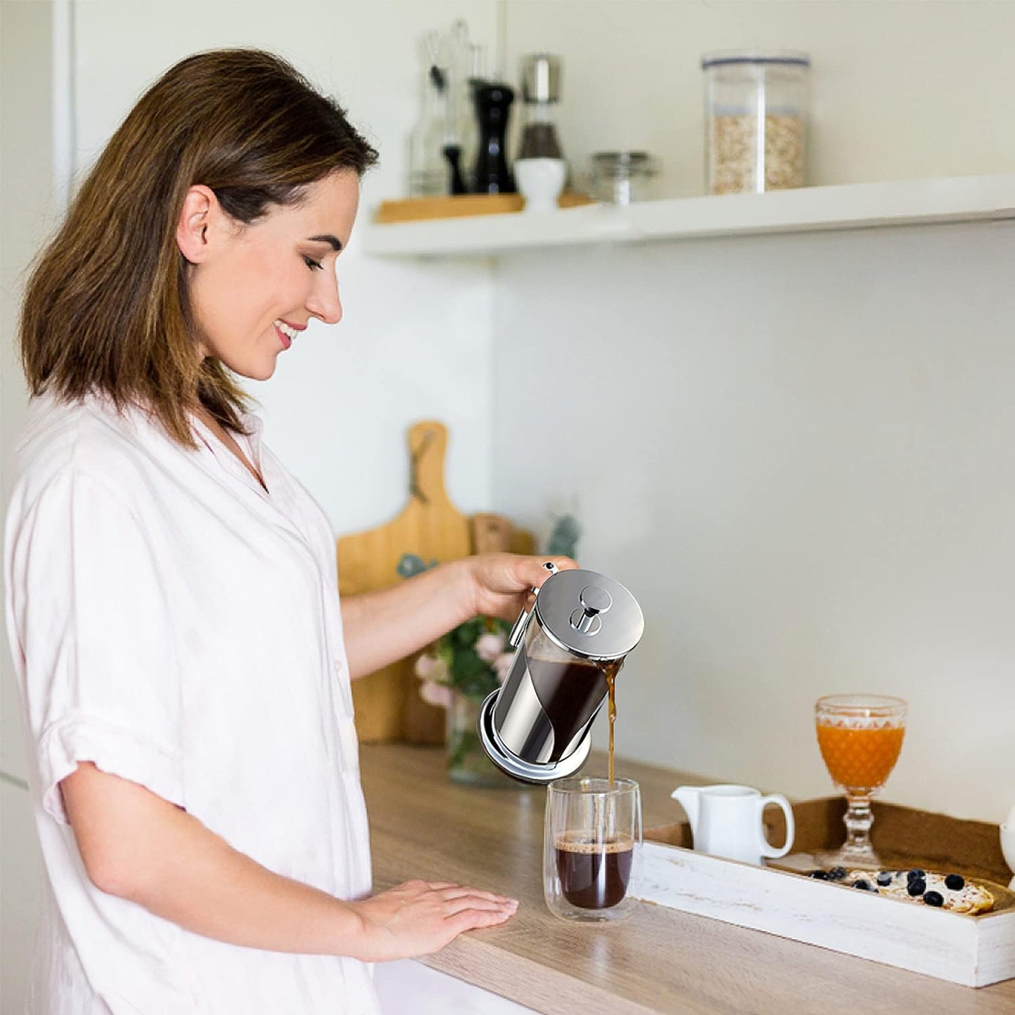 French Press Coffee Maker – 34 Oz Stainless & Glass