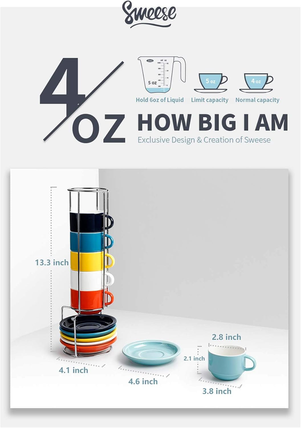 Espresso Cups with Saucers – 4oz Set of 6