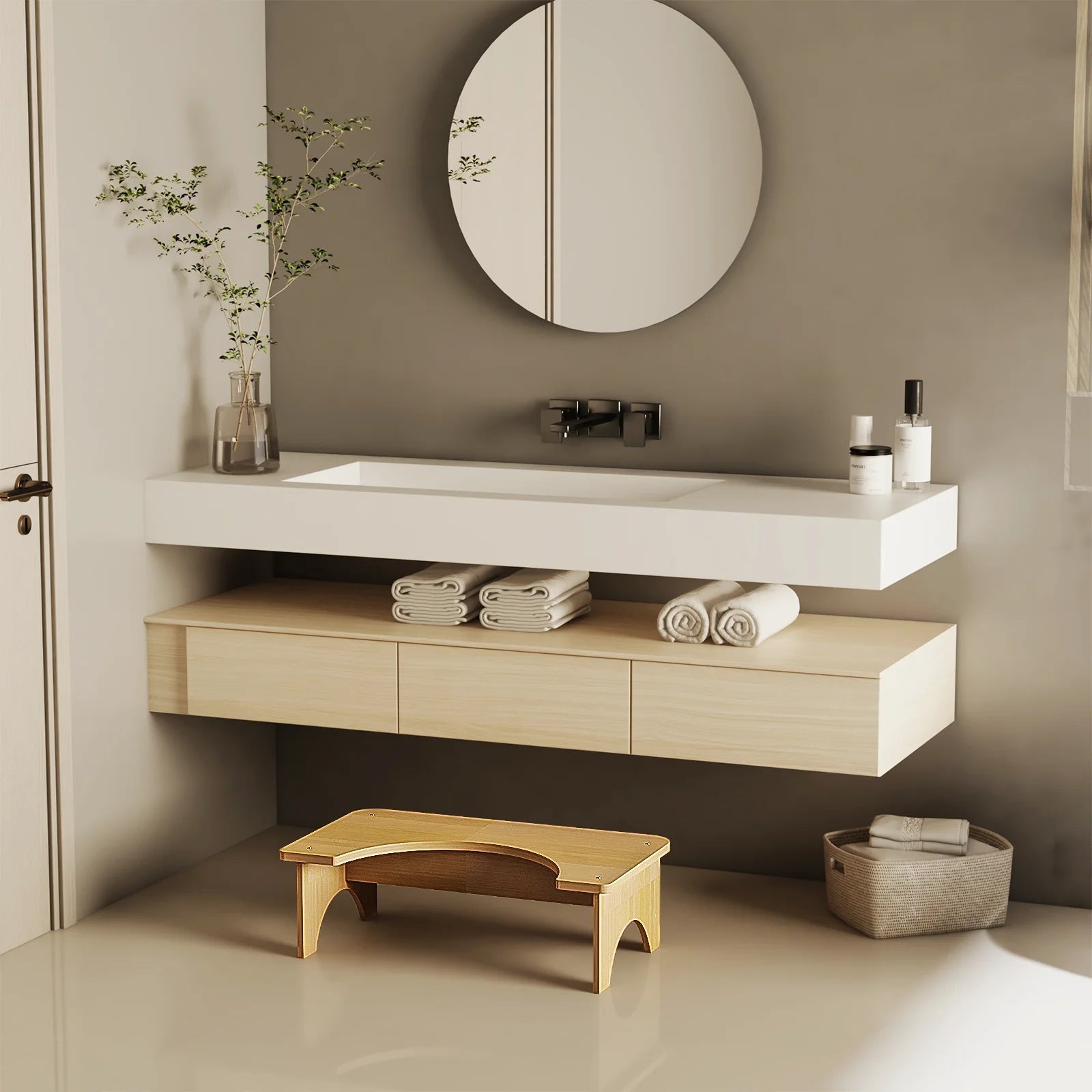 Toilet Stool for Adults, 6.5" Poop Stool, Bathroom Toilet Potty Stool with Non-Slip Mat for Adults Children Imple Design Healthy Portable Adult Toilet Poop Stool(Wood)