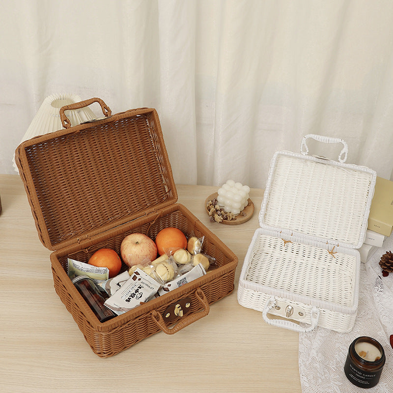 Rubber rattan woven picnic box to store luggage take photos organize props