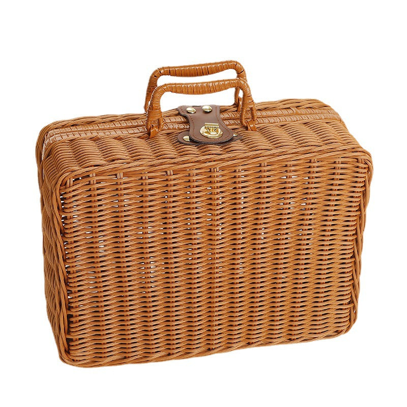 Rubber rattan woven picnic box to store luggage take photos organize props
