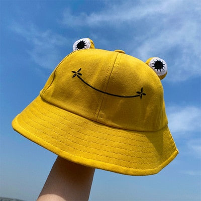 Fashion Frog Bucket Hat for Women Summer Autumn Plain Women Panama Outdoor Hiking Beach Fishing Cap Sunscreen Female Sunhat Bob