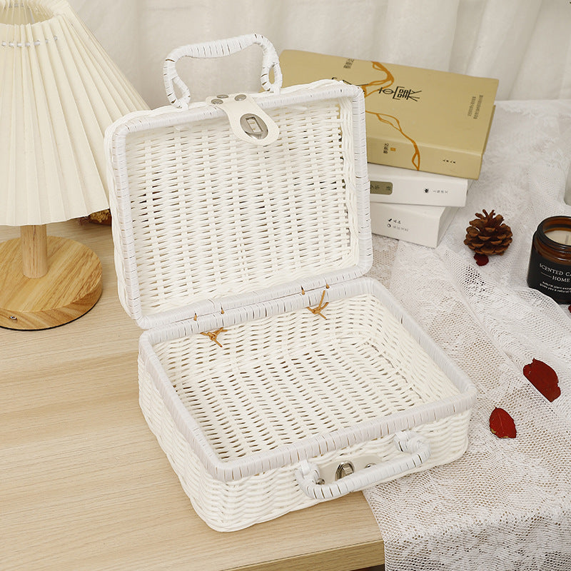 Rubber rattan woven picnic box to store luggage take photos organize props