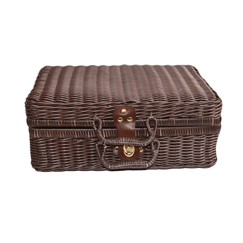 Rubber rattan woven picnic box to store luggage take photos organize props