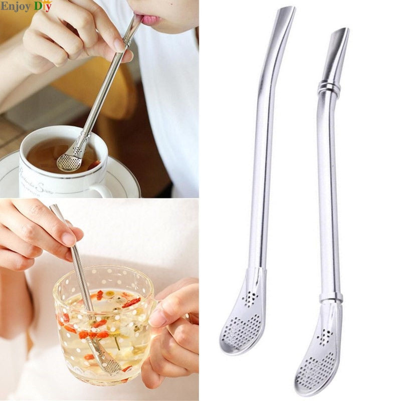 Stainless Steel Straw 304 Coffee Milk Tea Filter Stirrer Spoon Yerba Mate Tea Spoon