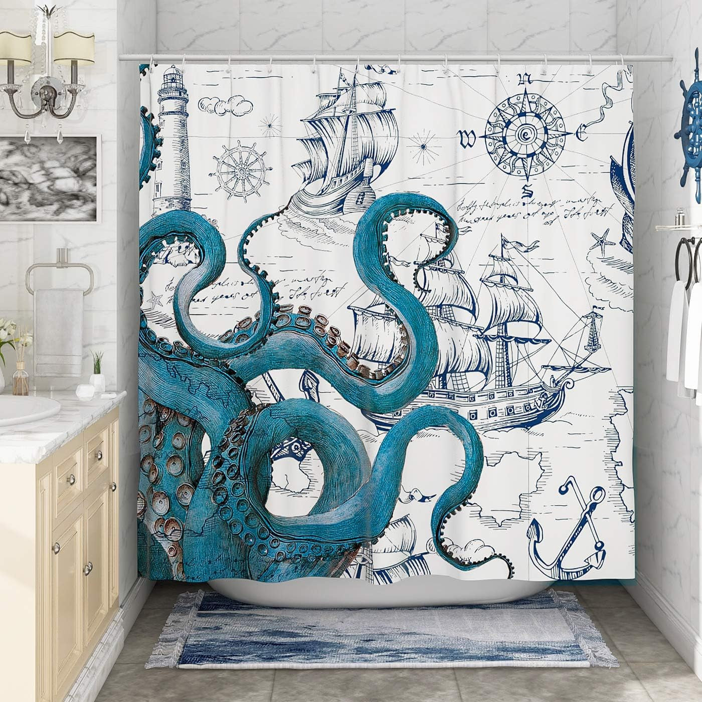 Nautical Octopus Shower Curtain – 72x72 Ocean Theme