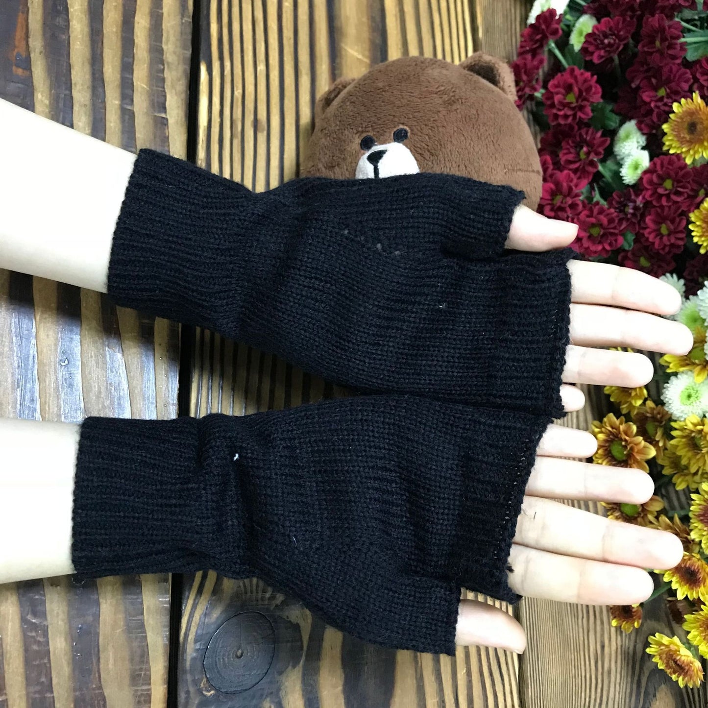 Women's Warm Knitted Mushroom Gloves