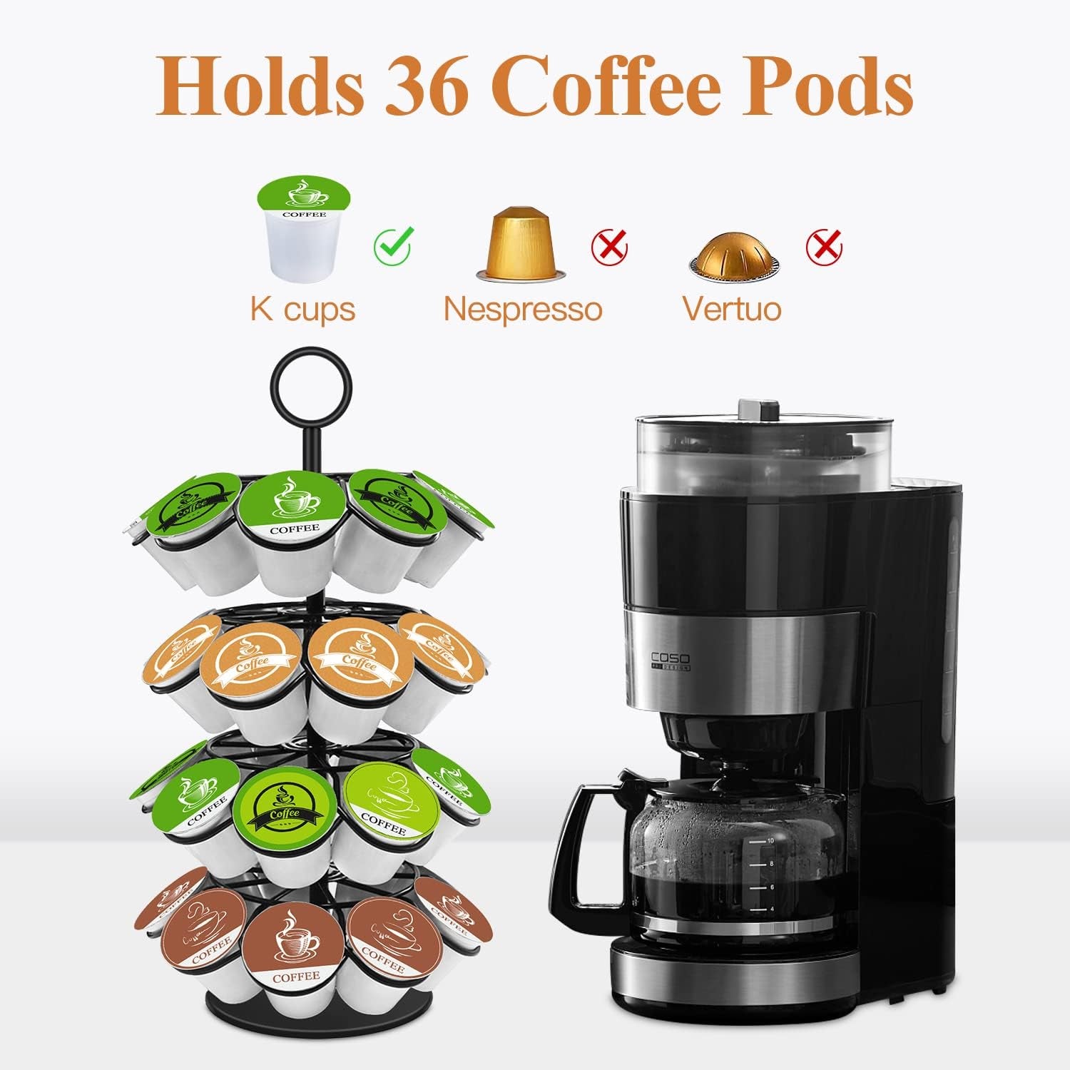 Coffee Pod Holder – 36 Pod Carousel Organizer