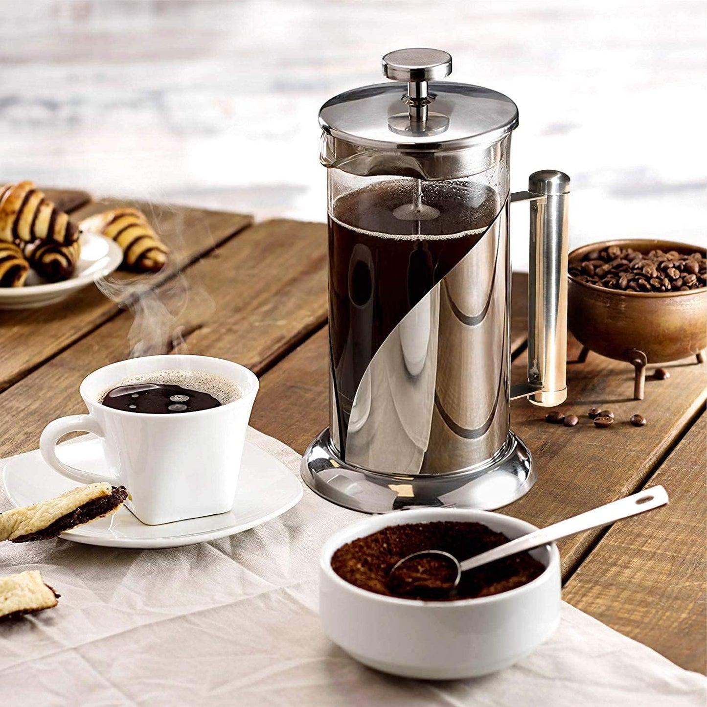 French Press Coffee Maker – 34 Oz Stainless & Glass
