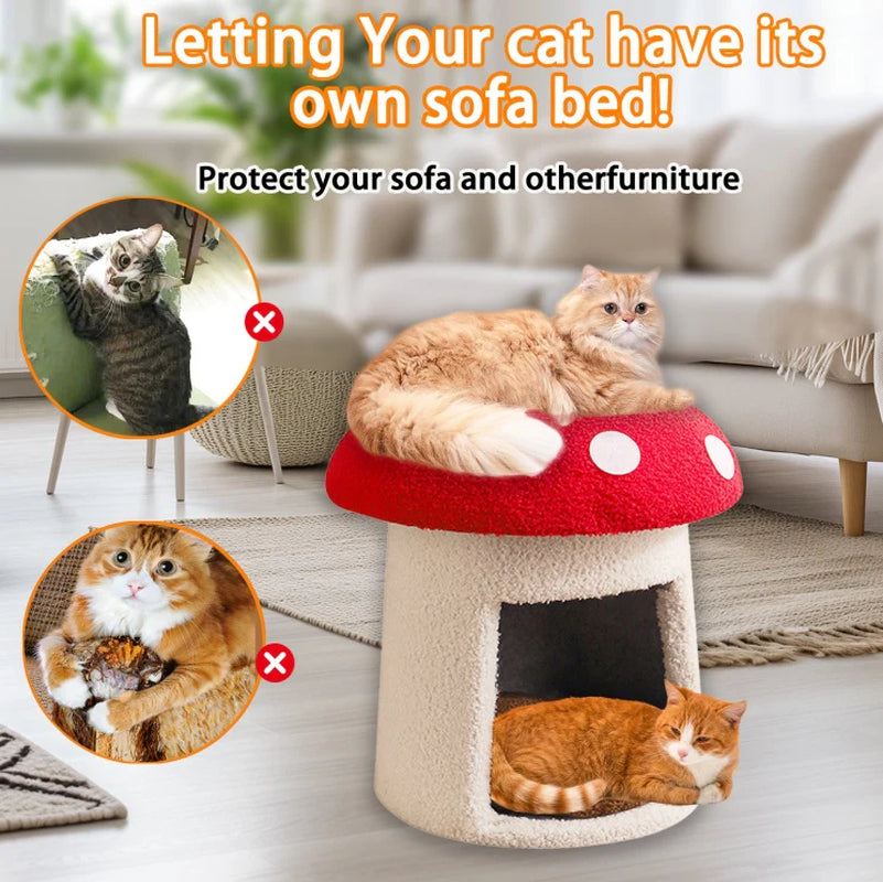 Extra Large Red Umbrella Mushroom Cat Bed, Scratch-Resistant and Wear-Resistant, Removable and Washable, Universal Pet Seat Bed for All Seasons, Pet Cat Bed, High-Looking Mushroom Cat House