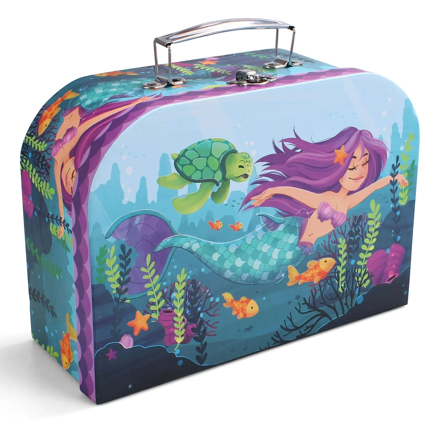 Kid Tea Set, Mermaid Tea Party Set for Girls, Princess Pretend Play Tin Teapot Set Kitchen Toy for Girls Toddlers 2 3 4 5 6 Years Old