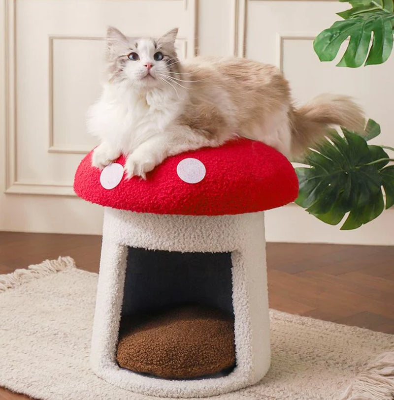 Extra Large Red Umbrella Mushroom Cat Bed, Scratch-Resistant and Wear-Resistant, Removable and Washable, Universal Pet Seat Bed for All Seasons, Pet Cat Bed, High-Looking Mushroom Cat House