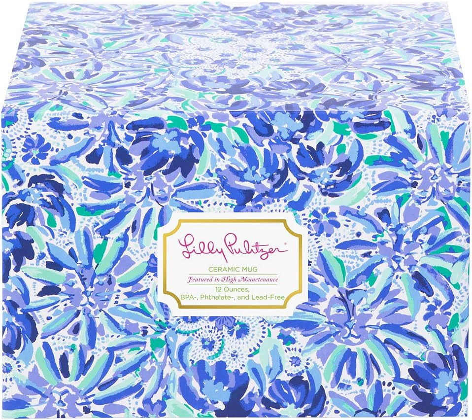 12 Ounce Blue Ceramic Coffee Mug or Tea Cup, Cute Mug with Gold Handle and Gift Box, High Manetenance