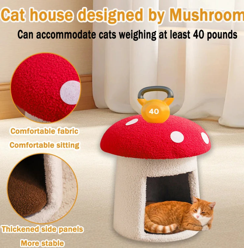 Extra Large Red Umbrella Mushroom Cat Bed, Scratch-Resistant and Wear-Resistant, Removable and Washable, Universal Pet Seat Bed for All Seasons, Pet Cat Bed, High-Looking Mushroom Cat House