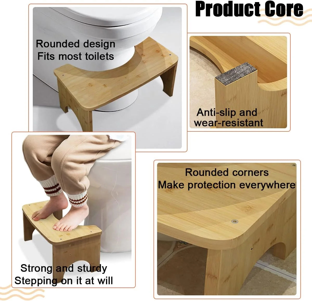 Toilet Stool for Adults, 6.5" Poop Stool, Bathroom Toilet Potty Stool with Non-Slip Mat for Adults Children Imple Design Healthy Portable Adult Toilet Poop Stool(Wood)